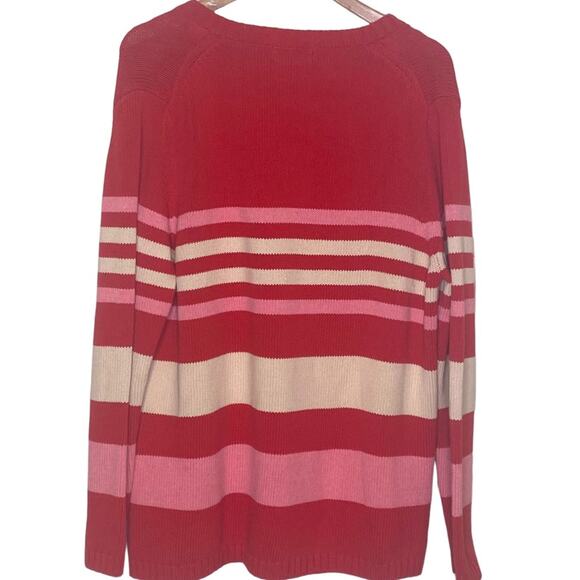 Eddie Bauer Size XL Tall Cotton Pink Striped V-Neck Pullover Sweater - Picture 5 of 7